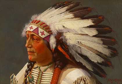 查尔斯克雷格 Ute印第安酋长18 x 26英寸框架27 x 35英寸