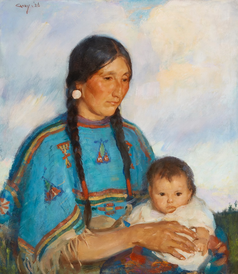 玛丽·门登霍尔·格雷 印度母子34 x 30 1/2英寸框架40 x 36英寸