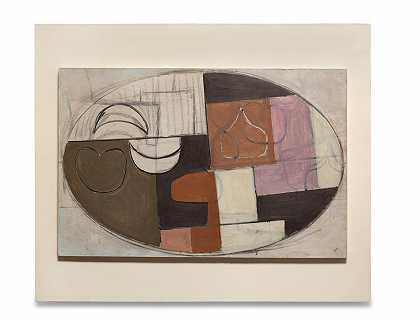 Victor Pasmore R.A.。 抽象：棕色、白色、粉色和赭色68.1 x 83.8 cm。1951-2年涂漆