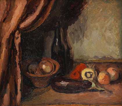 邓肯·格兰特 静物与黑瓶和茄子56 x 63.4厘米。1926年绘制