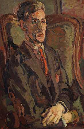 邓肯·格兰特 彼得·莫里斯坐在翼椅上的肖像76.2 x 50.8 cm。
