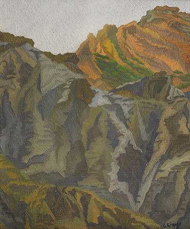查尔斯·金纳A.R.A。 山地景观61.2 x 51.2 cm。