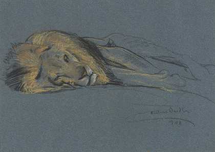 阿瑟·沃尔德 沉睡的狮子和研究一只梗犬