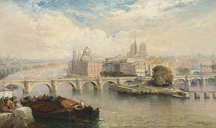阿瑟·约瑟夫·梅多斯 巴黎诺伊夫桥（Pont Neuf）和圣母院（Notre Dame）景观