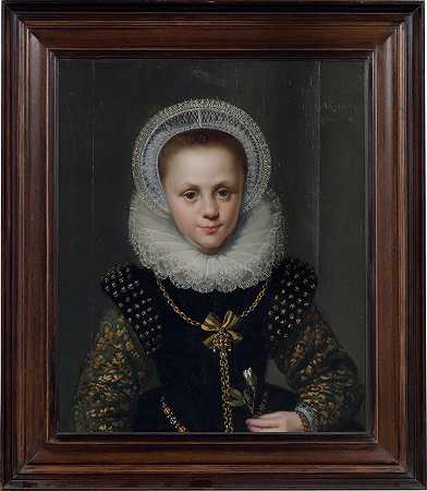 荷兰学校，1604年，一位八岁女孩手持白玫瑰的肖像，半身| 一位八岁女孩手持一朵半长白玫瑰的肖像