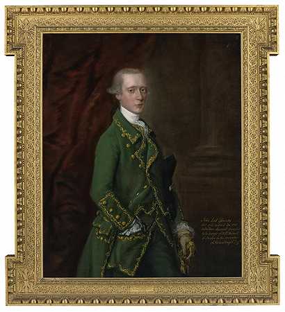 托马斯·盖恩斯伯勒。 约翰·坎贝尔（John Campbell）的肖像，格伦诺奇子爵，四分之三长，穿着金色刺绣的绿色夹克
