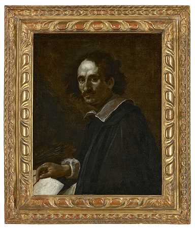 GIANLORENZO berini圆 一位建筑师的肖像，半身，身穿黑色长袍，手持一对分隔器