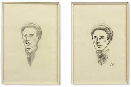 [胡戈，瓦伦丁] 2张肖像DAndr布雷顿-原始图纸铅矿
