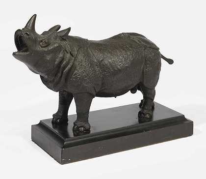 青铜犀牛雕像 日本，19世纪