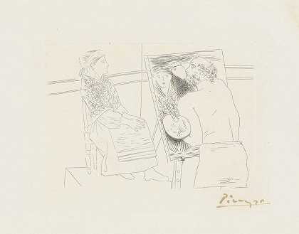 巴勃罗·毕加索 画架前秃顶的画家