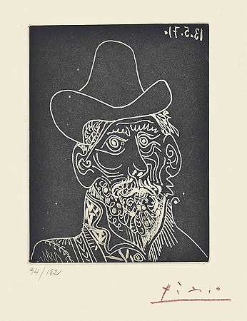 巴勃罗·毕加索 一个戴帽子的胡子男子的肖像