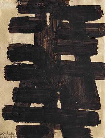 皮埃尔·苏拉热 1949年，32.5 x 24.5厘米纸上的核桃木