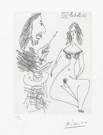 巴勃罗·毕加索 有一个十几岁女孩的老画家，发件人：SRIES 347