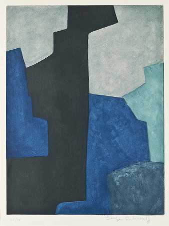谢尔盖·波利雅科夫 黑色、蓝色和紫色的构图