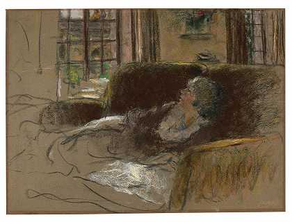 埃杜亚德·维亚尔 棕色沙发上的女人