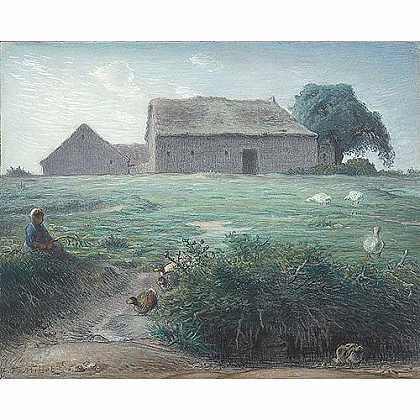 《养鹅小女孩》米勒1868年绘画作品赏析