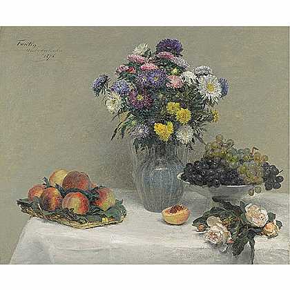 《鲜花和水果》方汀1876年绘画作品赏析