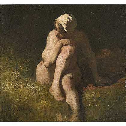 《水边的裸泳者》米勒1845年绘画作品赏析
