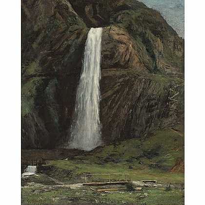 《桥梁和瀑布》高尔培1874年绘画作品赏析