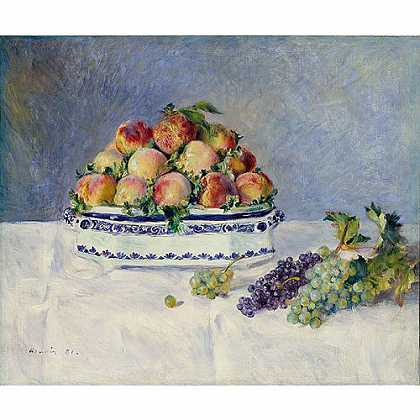 《桃子和葡萄的静物》雷诺阿1881年绘画作品赏析