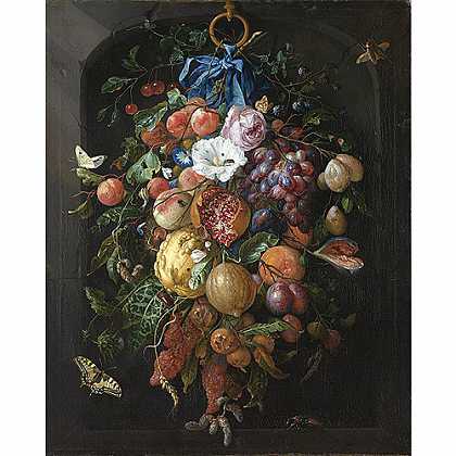 《水果和花朵的装饰物》黑姆1635年绘画作品赏析