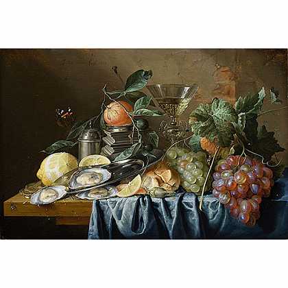 《牡蛎和葡萄的静物》黑姆1653年绘画作品赏析