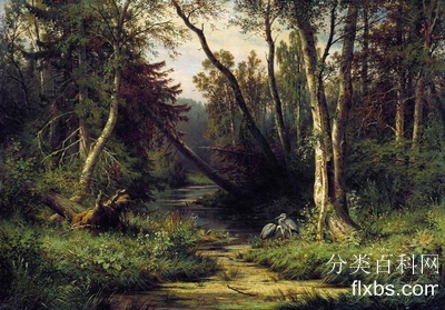 《森林景观与鹭》风景绘画赏析