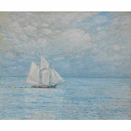《在平静的海面上航行》哈山姆1900年绘画作品赏析