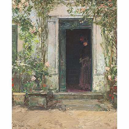 《在门口》哈山姆1888年绘画作品赏析