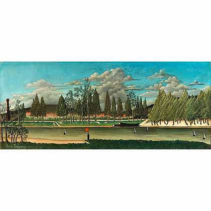 《运河与树木的景观》卢梭1900年绘画作品赏析