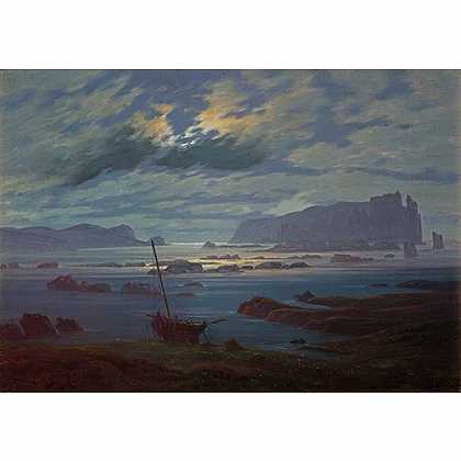 《夜晚的海湾》弗里德里希1823年绘画作品赏析