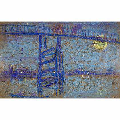 《夜曲-巴特希桥》惠斯特1872年绘画作品赏析