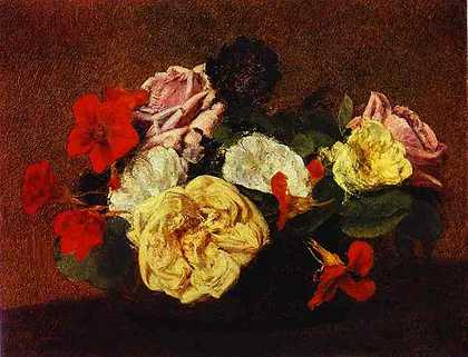 《玫瑰和金莲花》花卉绘画赏析
