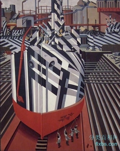 《利物浦干船坞的耀眼船只》城市油画风景作品赏析
