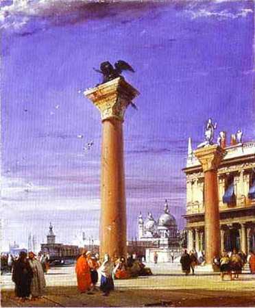 《威尼斯的圣马可石柱》城市油画风景作品赏析