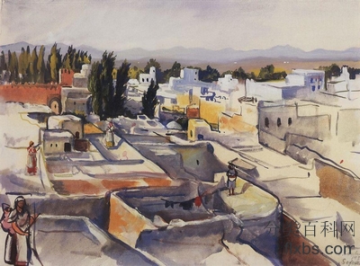 《摩洛哥，塞夫鲁。城市之顶》城市油画风景作品赏析