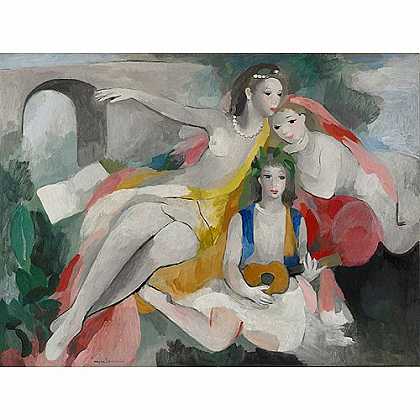 《三个年轻女子》罗兰珊1953年绘画作品赏析