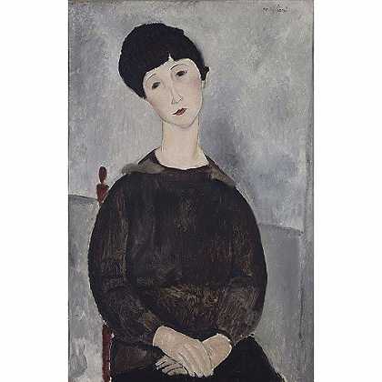 《坐着的黑发女孩》蒙地利亚尼1918年绘画作品赏析