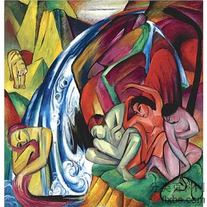 《瀑布下的妇女》马尔克1912年绘画作品赏析