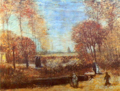 《有池塘和人的纽南牧师园》梵高绘画作品赏析