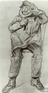 《穿着衬衫、坐着、拿着烟斗的孤儿男人》梵高绘画作品赏析