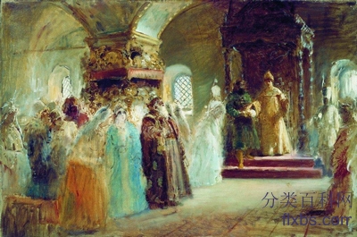 《沙皇阿列克谢米哈伊洛维奇挑选新娘》历史绘画作品赏析
