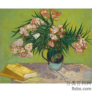 《花瓶中的夹竹桃与书》梵高1888年绘画作品赏析