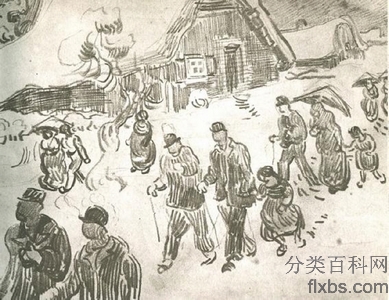 《走在白雪覆盖的小屋前的人们》梵高绘画作品赏析