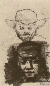 《两个有胡须的男人和戴着帽子的农民》梵高绘画作品赏析