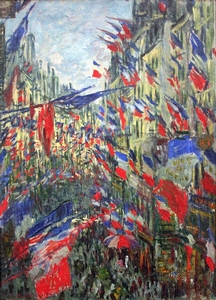 《插满旗帜的盟道格尔街道》城市油画风景作品赏析