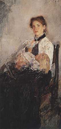 《娜杰日达德维兹与她的孩子的肖像》肖像绘画赏析