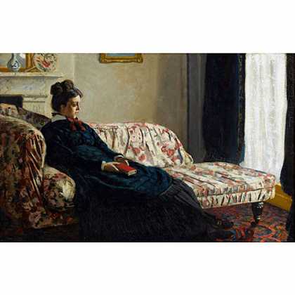 《坐在沙发上冥想的莫奈夫人》莫奈1870年绘画作品赏析