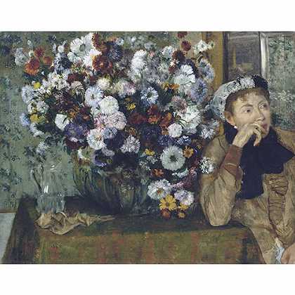 《坐在瓶花旁的女子》德加1865年绘画作品赏析