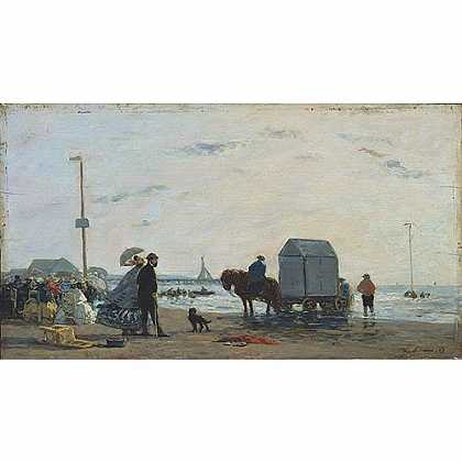 《在图维列海滩》布丹1863年绘画作品赏析